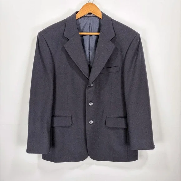 Joseph Feiss Lanificio Cashmere Wool Blazer Sport Coat Men 40S Navy Blue 2 Btn - Picture 13 of 14